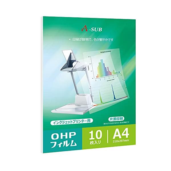 サイズ：A4 210*297mm 10枚。厚さ：115μm透明OHPフィルム。対応プリンター：インクジェットプリンターに専用優れた印刷仕上がり：速乾、特に表面をコーティングして、写真やグラフも鮮やかに表現できて、クリアーな発色、鮮明な仕上が...