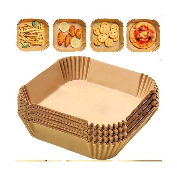 使い捨て＆お手入れ簡単 食べ物の残りカスがエアフライヤーにくっつくのを効果的に防ぎ、掃除の手間を減らし、使用後エアフライヤーペーパーを捨てるだけです。 防水、防油、耐熱 これらの容器は食品グレードの高級羊皮紙で作られ、防水、防油、耐熱性を備...
