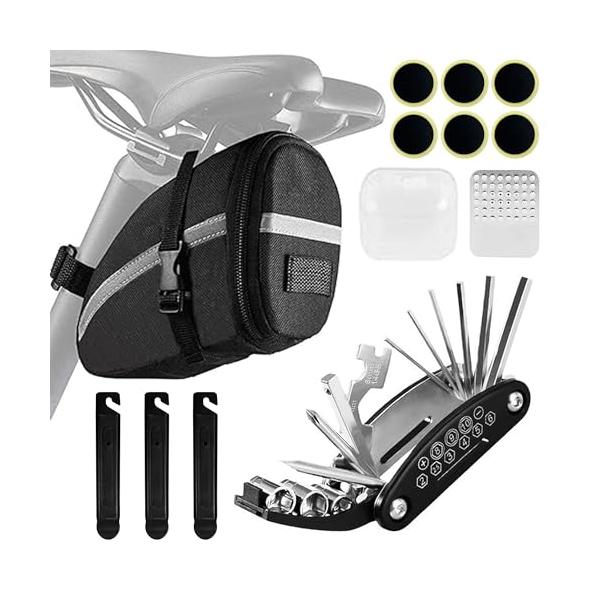 収納力抜群のサドルバッグ 約1.2Lの容量で、内部にはメッシュポケットあり、パンク修理キットだけでなく、鍵やスマホ、小物も収納可能。ストラップとマジックテープでほとんどのサドルに簡単取り付け。ロードバイク、マウンテンバイク、通勤用バイク用に...