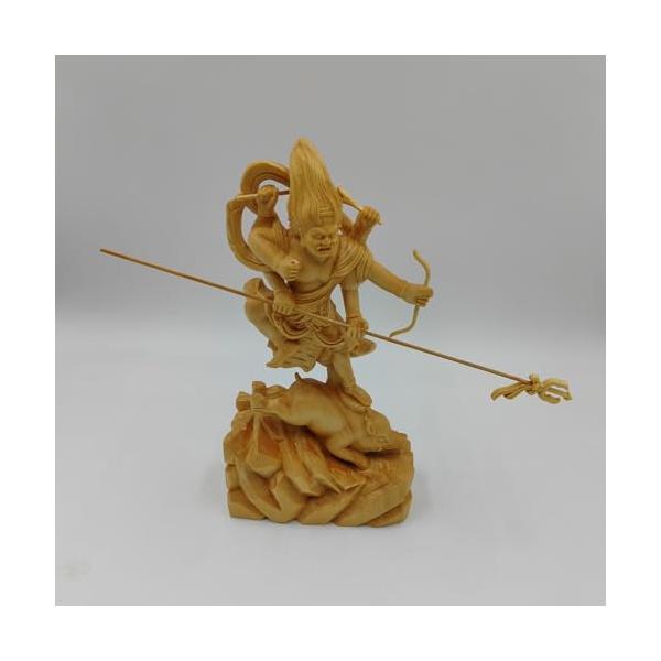 材質：桧木 ひのき ；　　・仕上げ：木地　；サイズ： 高さ21cm*幅11cm*奥行6cm　；摩利支天像　です。 複雑な格好ながら勢いを感じられる姿で見事に彫られています。マリシテンの「マリシ」は梵語(Marici)で太陽や月の光線を意味し...