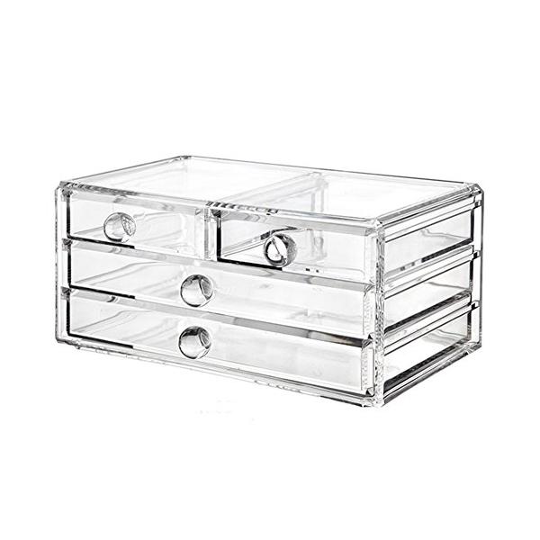 形状: 長方形でコンパクト素材: 耐久性のあるアクリル色: 透明でミニマルなデザイン収納スペース: 三段の引き出しで化粧品整理に最適サイズ: 深さ・幅・高さが15cm*27cmで手に取りやすいビューティー