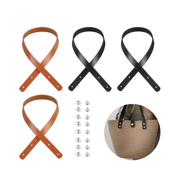 パッケージ内容 パッケージにはハンドバッグの持ち手が4つ、黒と茶色が2つずつ入っています。持ち手の長さは約60cmで、シルバーのネジが16セット付属している。手芸初心者でも直せるバッグの持ち手セット。 高品質素材 ハンドルは上質な革製で、手...