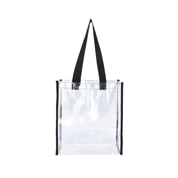 素材 質感の良いエコ透明PVC素材を使用、ナイロン製の持ち手は補強されており、丈夫で耐久性があり、防水性があり、雨が降っても大丈夫です。 ※PVC素材は開封すると少しにおいがするので、散ってもいいです。  特徴 透明袋は現代的なデザインを採...