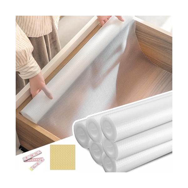 食器棚シートの仕様 数です：6巻です*食器棚シート，1個*巻尺，1個*ドットステッカー；サイズ：長さ：150cm，幅は：30cm；色：透明。 高品質のEVA素材 食器棚シートに優れたEVA樹脂素材で作られ、滑り止め、防水、防油、抗菌防湿、無...