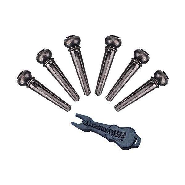 アコースティックギター用ブリッジピンが6本セットで、ブリッジピン抜きを付属しています。長さ：28mm、ヘッド直径：8 mm、根元直径約5.1mm。耐久性があり、より硬く、エレガントで、破損したり腐食したりしにくいです。音質改善に、ギター弦交...