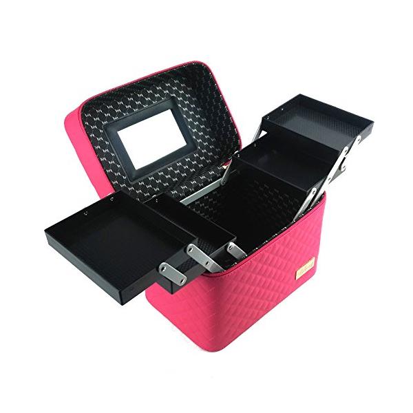 Y2* メイクボックス [ミラー付き・2段トレイ] (ローズピンク)ビューティー/メイク道具・フェイスケアツール/化粧ポーチ・メイクボックス/メイクボックス