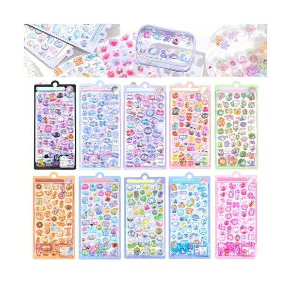 Makuki シール 可愛い 10枚セット 立体 ごほうび DIY 防水 シール材 携帯電話飾り 手帳用 貼り付け可能 手芸用品 誕生日プレゼント 大容量 スマホケース diy 贈