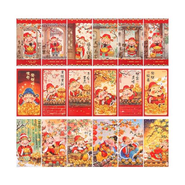 サイズ：約8.6*16.8CM 数量：18枚入(18色*各1枚)素材：厚手で丈夫な紙を採用し、壊れにくくて、長持ちすることができます。用途：お年玉袋以外にも、重要な祝日、宴会などの場合が使用できます。コレクションやプレゼントとして購入するの...