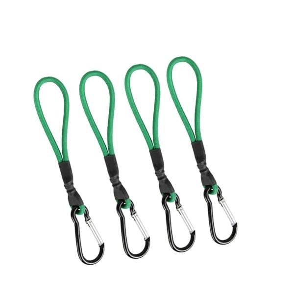 セット内容  ゴムロープ4パック，サイズ：19*3.5cm、カラー：グリーン、明るい緑色、ブルー、レッド 高品質な素材 6mmのラテックス弾性ロープでできており、強力な弾性があり、耐摩耗性があり、壊れにくいです，合金カラビナ、耐久性があり、...