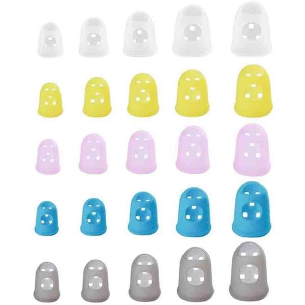 製品内容：ギターフィンガーカバー 25枚入り 5カラー ホワイト、イエロー、グレー、ピンク、ブルー サイズ：0:23*17*12ｍｍ、I 25*18*14ｍｍ、II 28*20*15ｍｍ、III 29*21*16ｍｍ、IV 30*23*17...