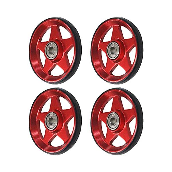 ミニ四駆 オール アルミ ベアリング ローラー 4個 セット 19mm プラリング付 5本スポーク 星型 レッド*ブラック パーツ