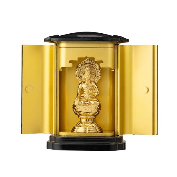 シリーズ：十二支の守護本尊 純金メッキ仕上げ PC厨子入り　約10ｃｍ 小スペースでも仏像を祀れる厨子をお付けして本体サイズ：高さ10.3*幅7.5*奥行5.5cm 厨子寸法 重さ：150ｇ　 *仏像単体サイズ：高さ6.5*幅2.8*奥行2...