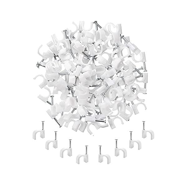 コードとめ具 壁 7mm 100個 ホワイトプラスチック ケーブルステップル LANケーブル用 釘止めタイプ 配線固定用DIY・工具・ガーデン/電設/電設用部品・資材