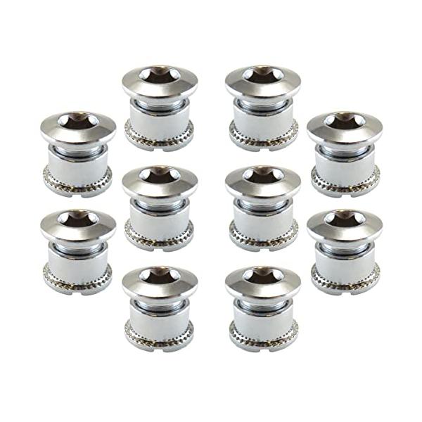 自転車 チェーンホイール (チェーンリング) 用の固定ボルト・ナットです。シングル用(ボルト長さ6mm,ナット長さ5mm) 10個入りです。便利な10個入りセットのため、複数台所有されている方や業者様にもオススメです。また、予備があると安心...