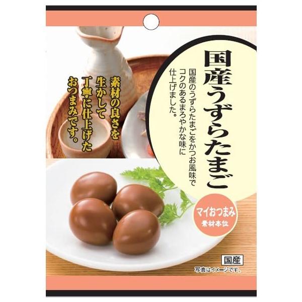 うずら卵(国産)、調味液(しょうゆ、上白糖、黒糖、かつおぶしエキス、たん白加水分解物、発酵調味料、食塩)/調味料(アミノ酸)、(一部に小麦・卵・大豆を含む)1袋(4個)当たり エネルギー67kcal,たんぱく質4.3g,脂質4.7g,炭水化...
