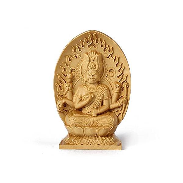 材質 柘植 つげ  ；柘植材は強度高く、非常に硬い木であり、木目が細かく、手で使い込むほど艶と味が深みます。寸法： 高さ70mm*幅20mm*奥行14mm 　；愛染明王は煩悩即菩薩を説き、人の煩悩も仏の悟りに等しいことを明らかにします。健康...