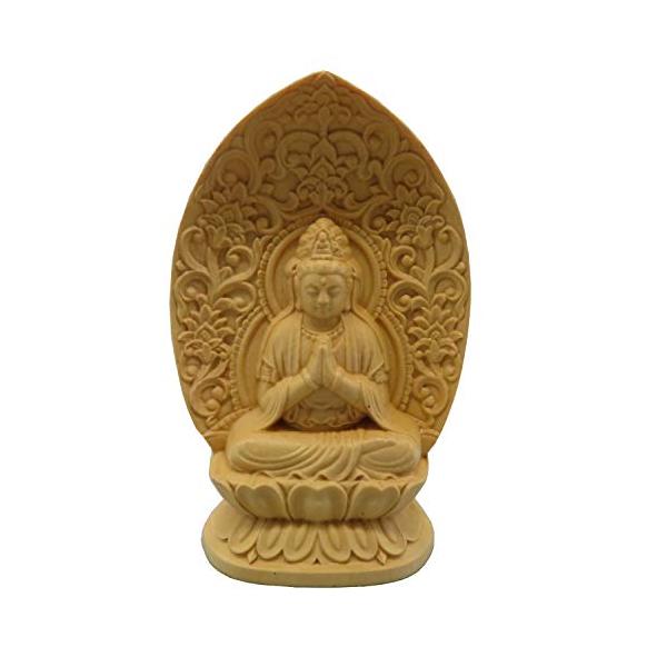 色：勢至菩薩本体サイズ：(約)台座 幅4cm 高さ7cm 奥行き2ｃｍ　[材質]：大叶黄?木生産国：中国天然素材の為、各部位の色合い・色味、木目の出方は個体差がございます。収納袋付属。ホーム&amp;キッチン:仏具・神具:仏像