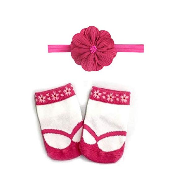 商品内容 足袋風ソックス1点　髪飾りヘアバンド つつじ 1点  靴下サイズ S (9-12cm)　 素材 綿75％、ポリエステル繊維15％、スパンデックス5％、その他5％  ヘアバンドサイズ  伸縮性あり フリーサイズ　・お花モチーフ部分：...