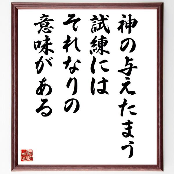 名言「神の与えたまう試練には、それなりの意味がある」直筆書道色紙額／受注後直筆