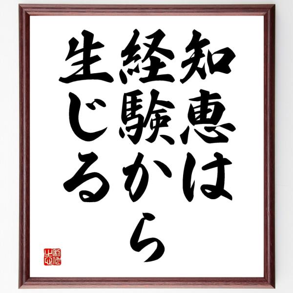 名言「知恵は経験から生じる」直筆書道色紙額／受注後直筆