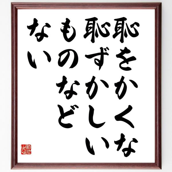 名言「恥をかくな、恥ずかしいものなどない」直筆書道色紙額／受注後直筆