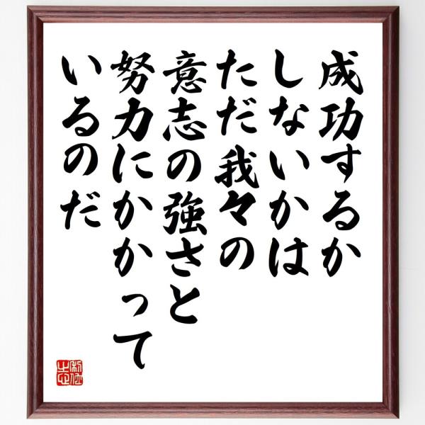 名言「成功するかしないかは、ただ我々の意志の強さと努力にかかっているのだ」直筆書道色紙額／受注後直筆