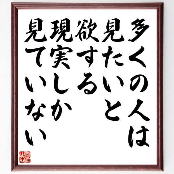 名言「多くの人は、見たいと欲する現実しか見ていない」直筆書道色紙額／受注後直筆