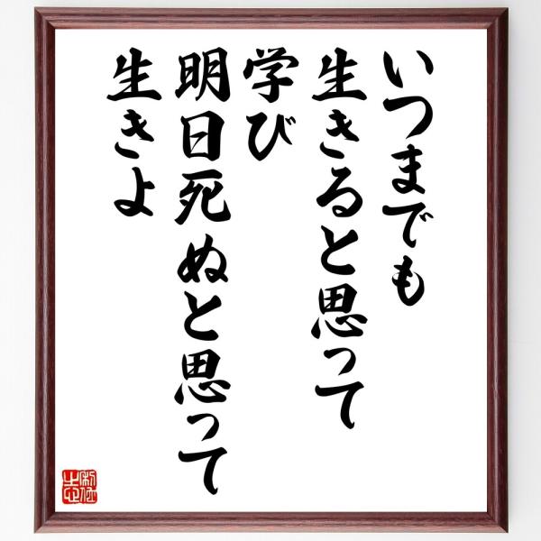マハトマ・ガンディー（ガンジー）の名言「いつまでも生きると思って学び、明日死ぬと思って生きよ」直筆書道色紙額／受注後直筆