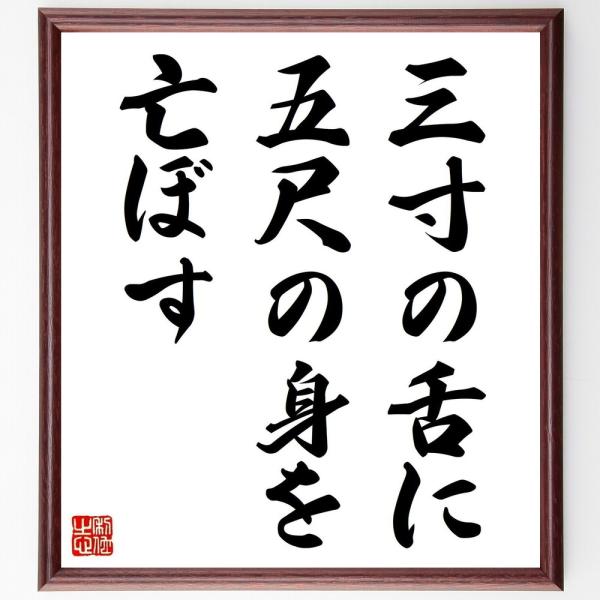 名言「三寸の舌に五尺の身を亡ぼす」手書き書道色紙額／受注後の毛筆直筆