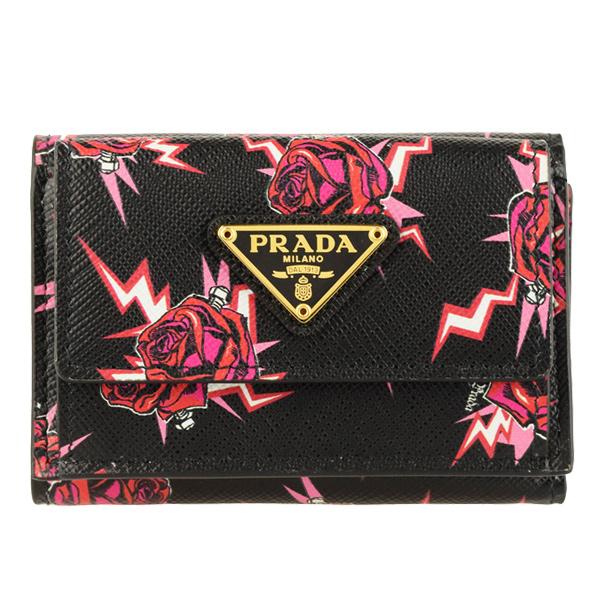 PRADA プラダ 財布 折財布 ミニ コンパクト 花柄 アウトレット PRADA プラダ 財布 折財布 ミニ コンパクト 花柄 アウトレット