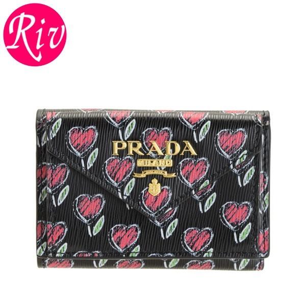 PRADA プラダ 三つ折り財布 ミニ財布 ハート レザー PRADA プラダ 財布 三つ折り財布 ミニ コンパクト ハート