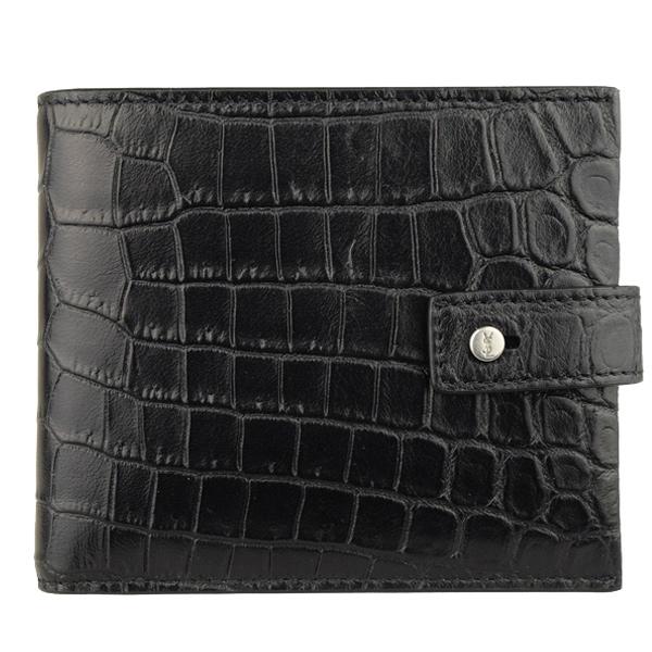 イヴ・サンローラン エンボス加工 ブラックレザー 折りたたみ財布