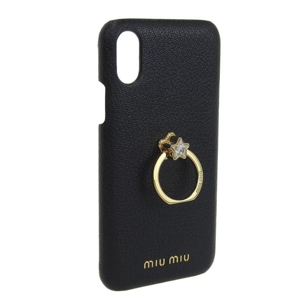 ミュウミュウ miumiu iPhone X スマートフォンケース スマホケース レザー ブラック レディース 5zh058masr