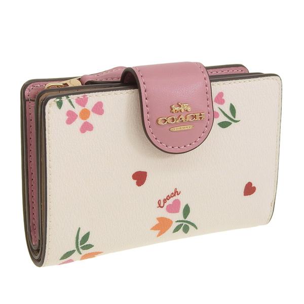 コーチ COACH 折り財布 F87752 花柄 ホワイトxピンク マルチ COACH（コーチ） 新作 C6001 花柄 二つ折り財布 ブティックライン 2024