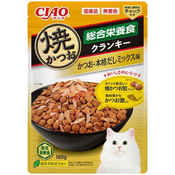 【いなばペット】焼かつおクランキー　かつお節入り　かつお・本格だしミックス味　１８０ｇ　P-493