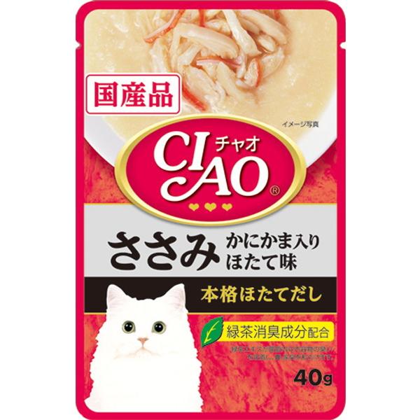 【いなばペット】チャオパウチ　ささみ　かにかま入り　ほたて味　４０ｇ