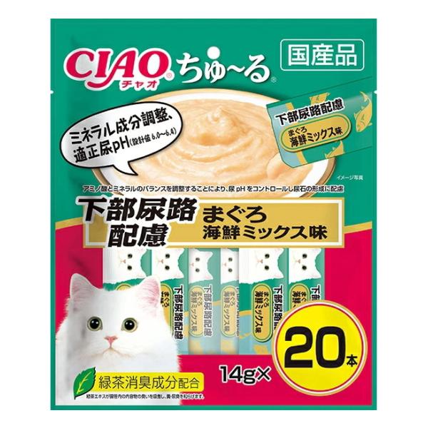 【いなばペット】チャオ　ちゅ〜る　下部尿路配慮　まぐろ海鮮ミックス味　２０本入りｘ１６個（ケース販売）