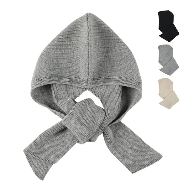 Basiquenti 2way 抗菌 消臭 リブ フード マフラー キャップ 付き 耳