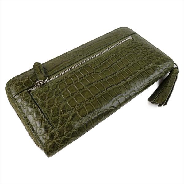 クロコダイルレザー グリーン長財布 クロコダイル メンズ財布 長財布 大容量 カード27枚 頭部 背部