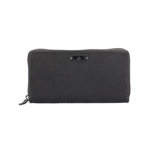 △△GUCCI グッチ GGキャンバス×レザー ラウンドファスナー長財布 307980 ブラック GUCCI（グッチ） GGキャンバス 長財布 GGキャンバス 307980 レディース