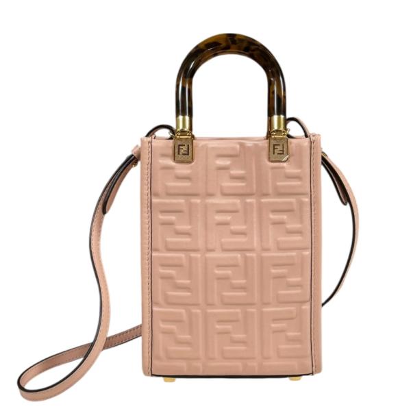 ◆中古品◆フェンディ FENDI サンシャイン ショルダーバッグ 箱、保存袋付き カーフレザー ピンク/ベージュ系 レディース ミニバッグ Q90809NH rk-y_brb00660000002330