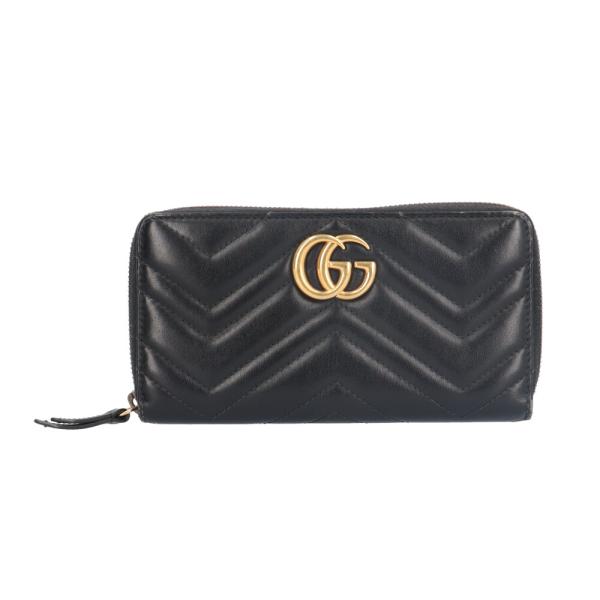【美品】 GUCCI グッチ 長財布 財布 GG マーモント レザー 黒 GUCCI（グッチ） GGマーモント 長財布 レザー 443123 レディース 中古