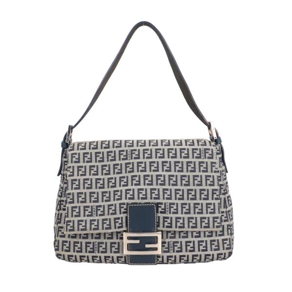 FENDI　フェンディ　二つ折り財布　ズッキーノ　マンマバケット　FF金具　キャンバス　レザー　ブラック　ターコイズブルー　8M0035　【中古】 フェンディ FENDI マンマバケット ハンドバッグ ズッカ柄 ブラウン
