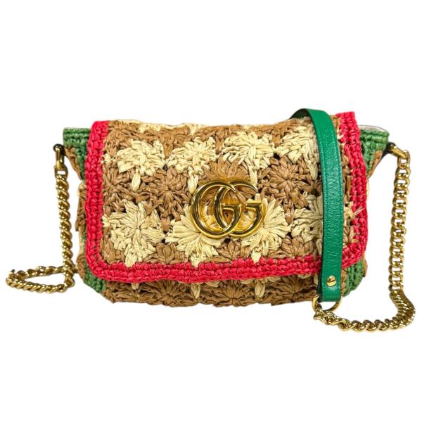 【美品】GUCCI グッチ GGマーモント チェーン ショルダーバッグ GUCCI（グッチ） ラフィア チェーンショルダー GGマーモント