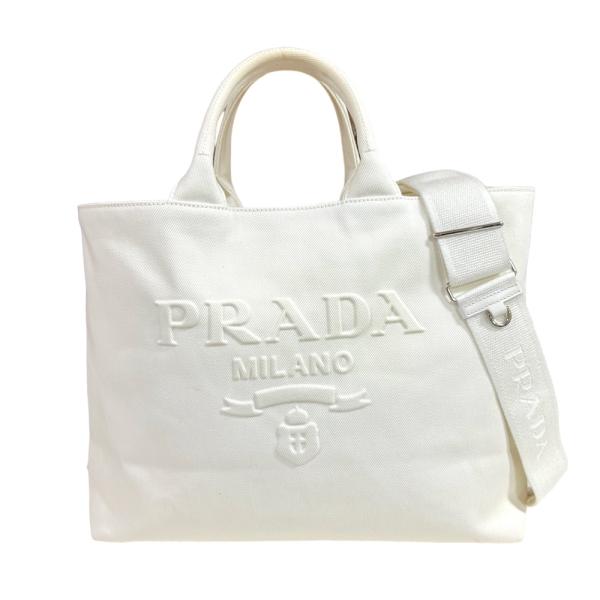 PRADA キャンバス トートバッグ ホワイト 返品不可 PRADA（プラダ） ショルダーバッグ キャンバス 1BG395 ホワイト