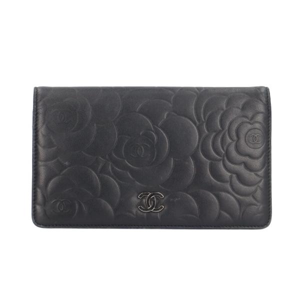 シャネル カメリア ココマーク 二つ折り財布 ラムスキン A36544 レディース CHANEL  中古 CHANEL（シャネル） カメリア ココマーク 二つ折り財布 ラムスキン