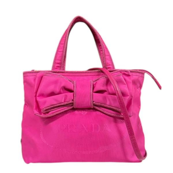 PRADA（プラダ） リボン ショルダーバッグ ナイロン 1BA084 ピンク