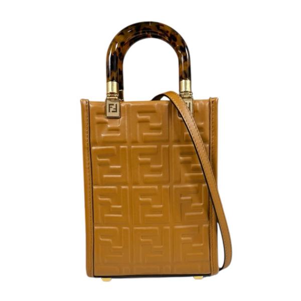 フェンディ サンシャインショッパー ミニ ショルダーバッグ レザー 8BS051 ブラウン レディース FENDI  中古 FENDI（フェンディ） サンシャインショッパー ミニ ショルダーバッグ