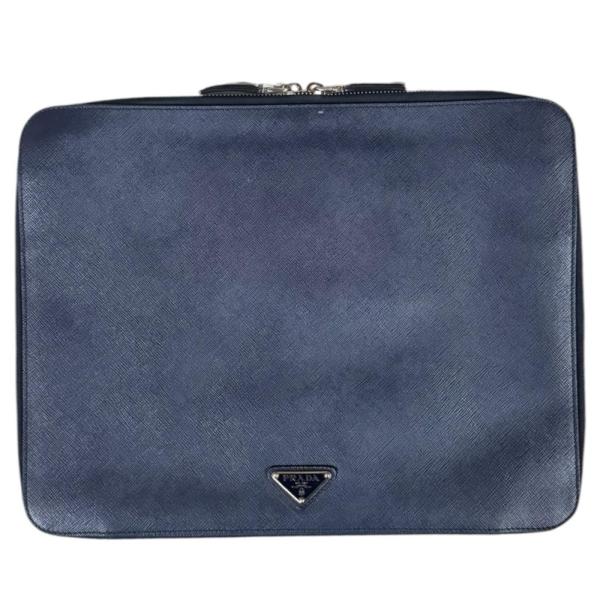 プラダ サフィアーノ セカンドバッグ レザー 2VN001 ネイビー メンズ PRADA  中古 PRADA（プラダ） サフィアーノ セカンドバッグ レザー 2VN001 ネイビー