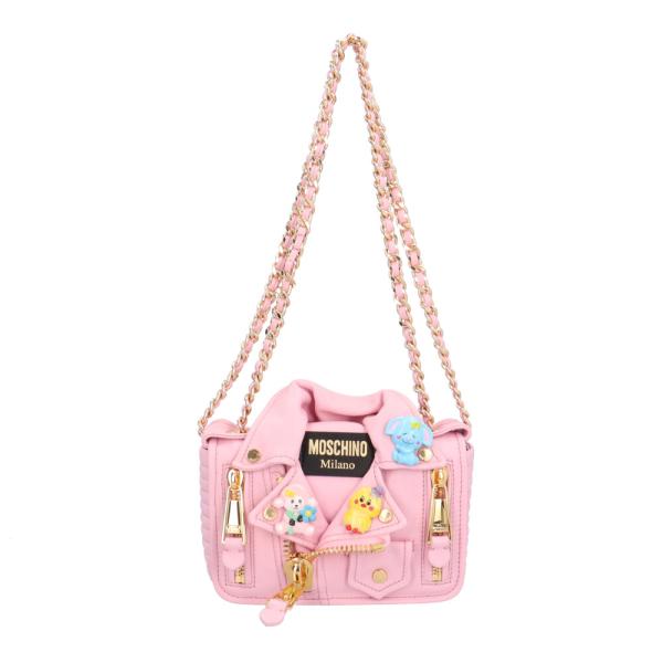 MOSCHINO（モスキーノ） バイカー ショルダーバッグ レザー ピンク